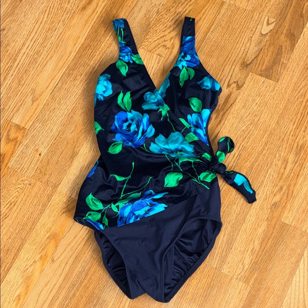 Longitude Navy One-Piece Swimsuit with Blue & Green Floral Print